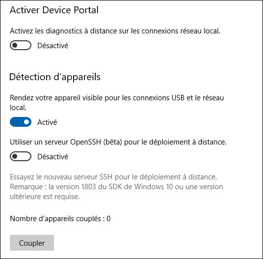 Paramètres Windows 10 - Connexion USB